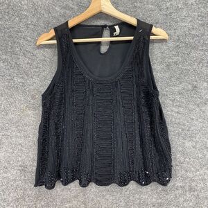 Paper Crane Blouse Women S Small Black Rhinestone Sleeveless Wide Strap Casual